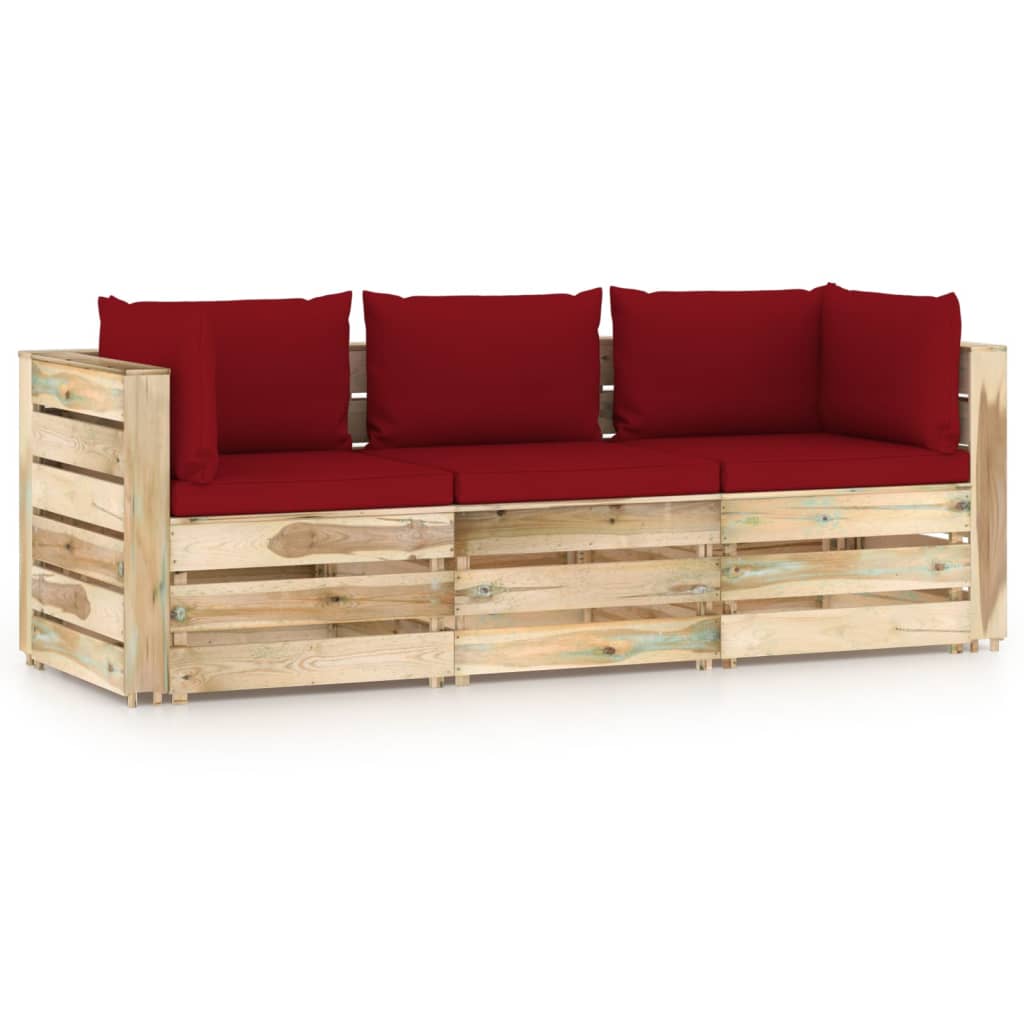 3-Sitzer-Gartensofa mit Kissen Grün Imprägniertes Holz kaufen