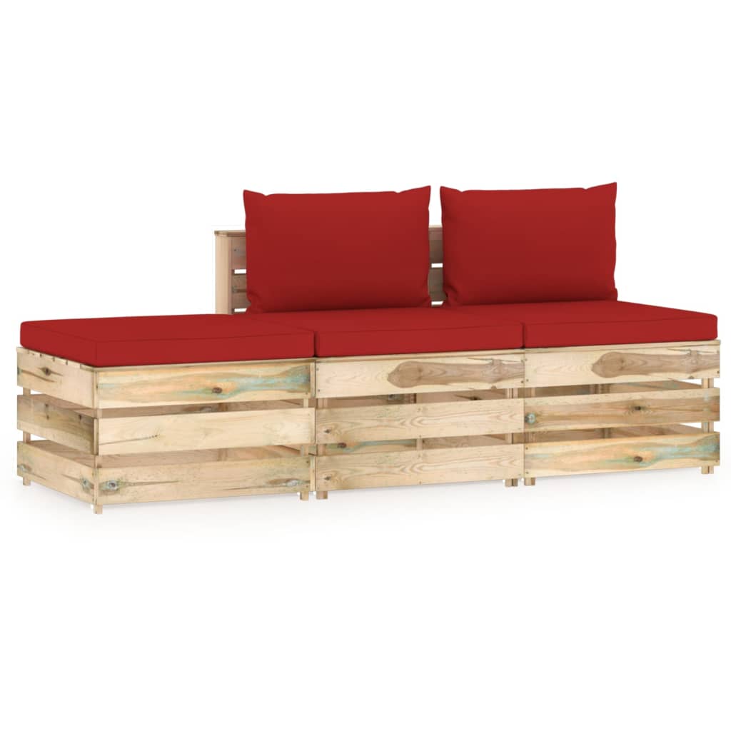 vidaXL 3-tlg. Garten-Lounge-Set mit Kissen Grün Imprägniertes Holz