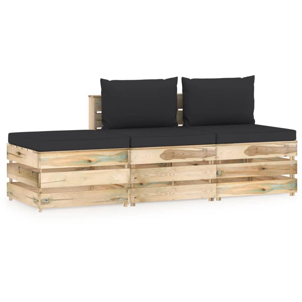 vidaXL Salon de jardin 3 pcs avec coussins Bois imprégné de vert