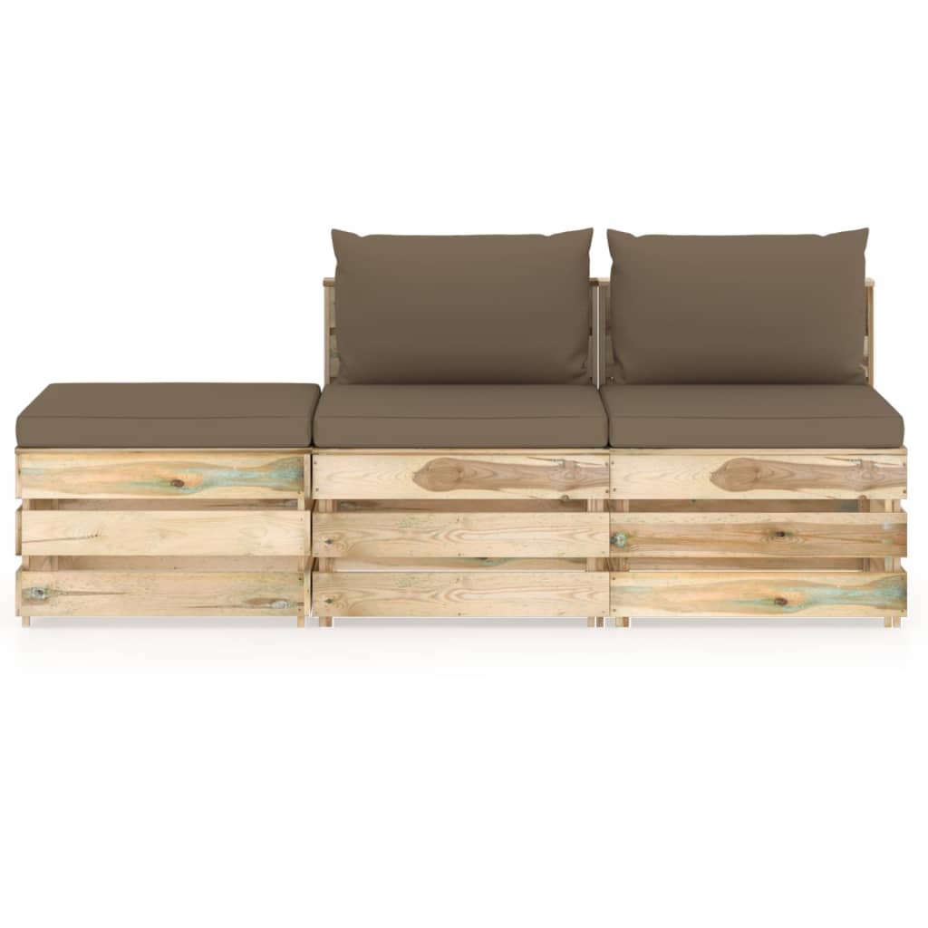 

vidaXL 3-delige Loungeset met kussens groen geïmpregneerd hout
