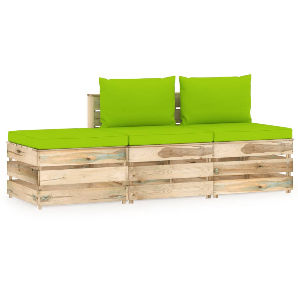 Poza vidaXL Set mobilier gradina cu perne, 3 piese, lemn verde tratat
