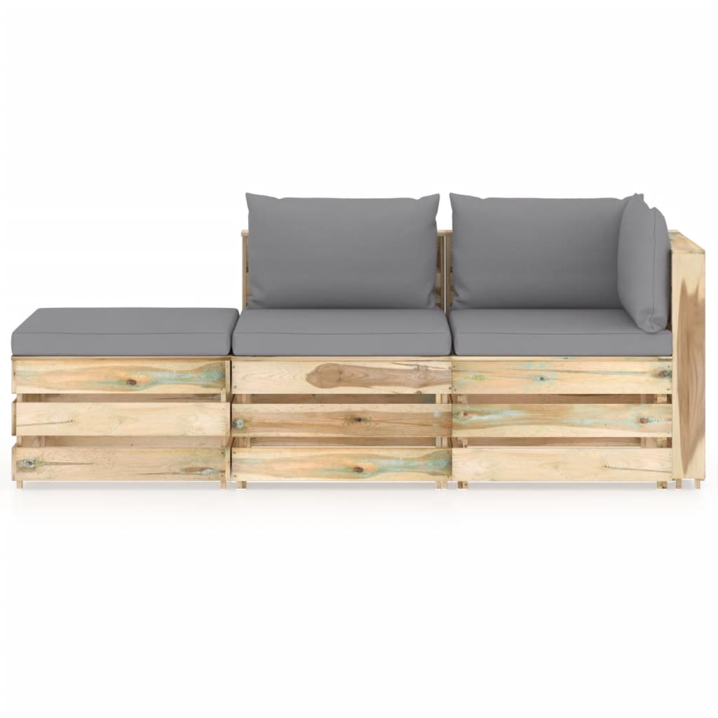

vidaXL 3-delige Loungeset met kussens groen geïmpregneerd hout