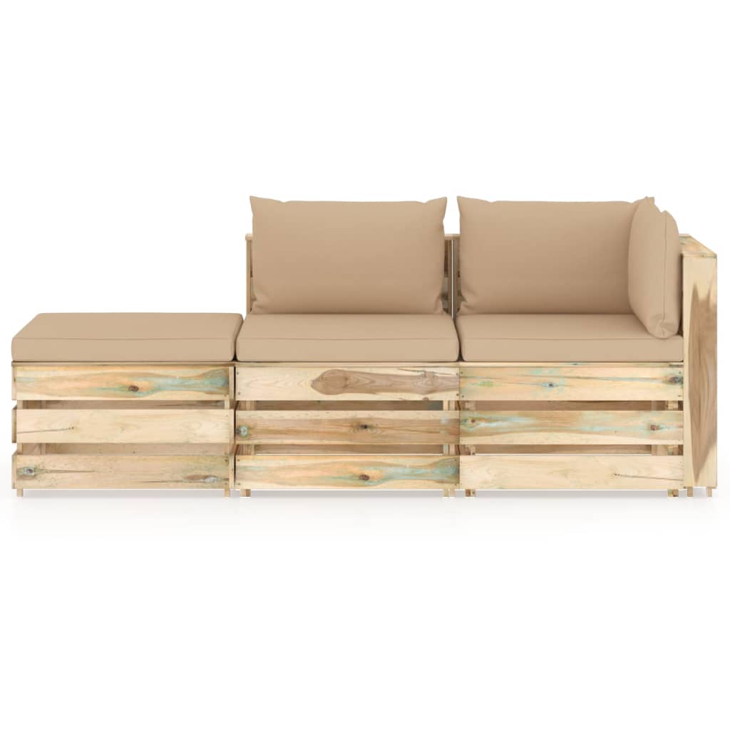 

vidaXL 3-delige Loungeset met kussens groen geïmpregneerd hout