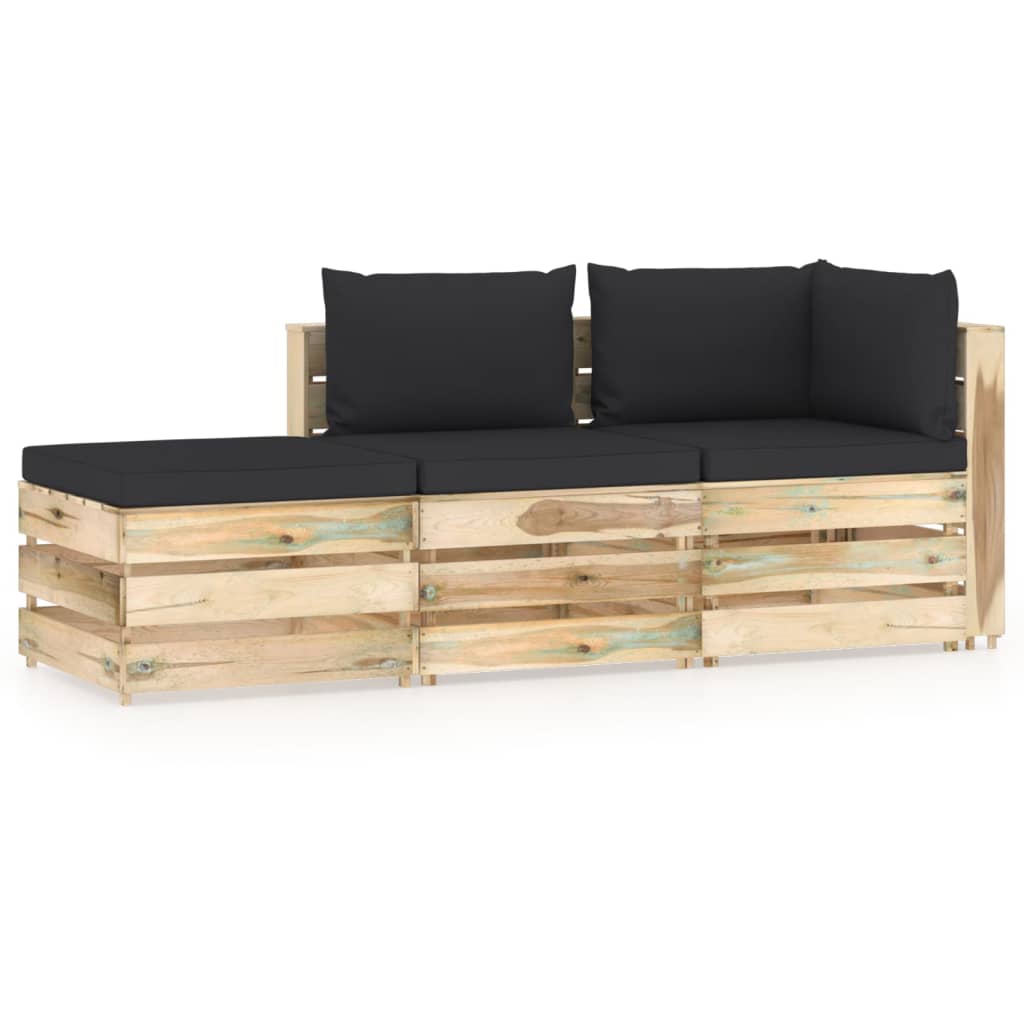 Poza vidaXL Set mobilier gradina cu perne, 3 piese, lemn impregnat verde