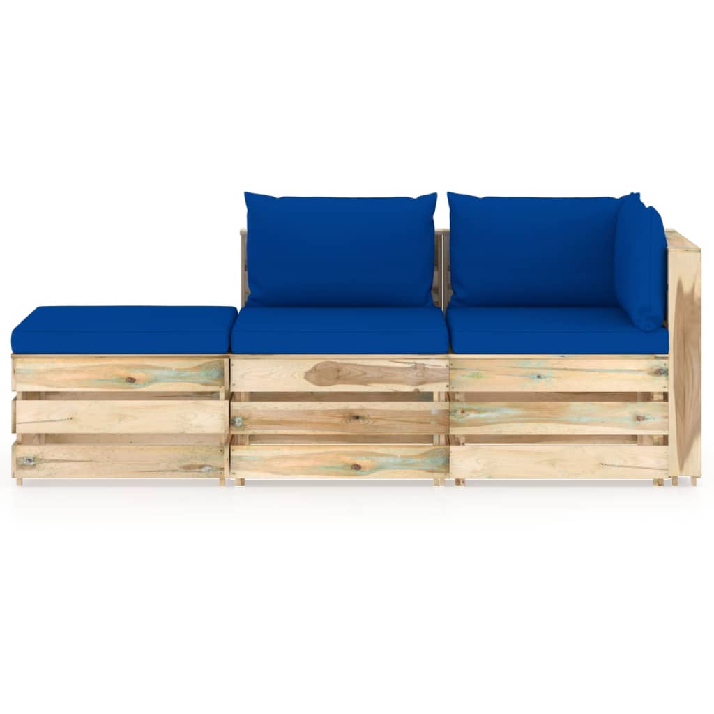

vidaXL 3-delige Loungeset met kussens groen geïmpregneerd hout