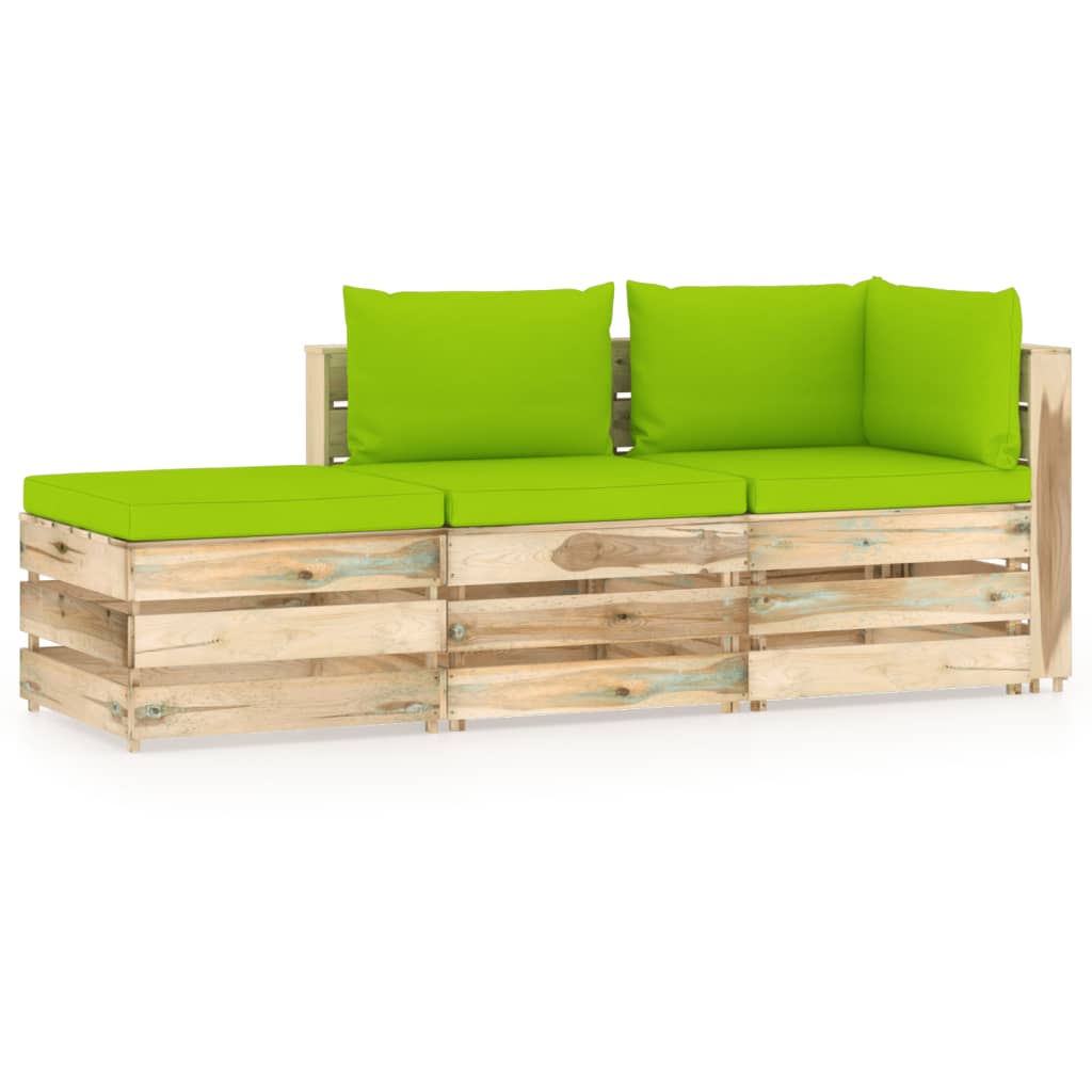 Poza vidaXL Set mobilier gradina cu perne, 3 piese, lemn verde tratat