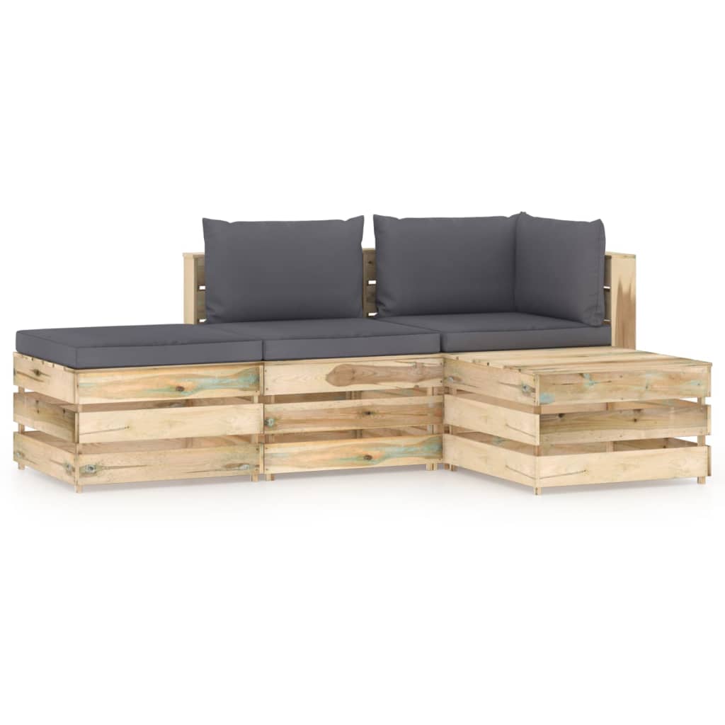 Poza vidaXL Set mobilier de gradina cu perne, 4 piese, lemn verde tratat