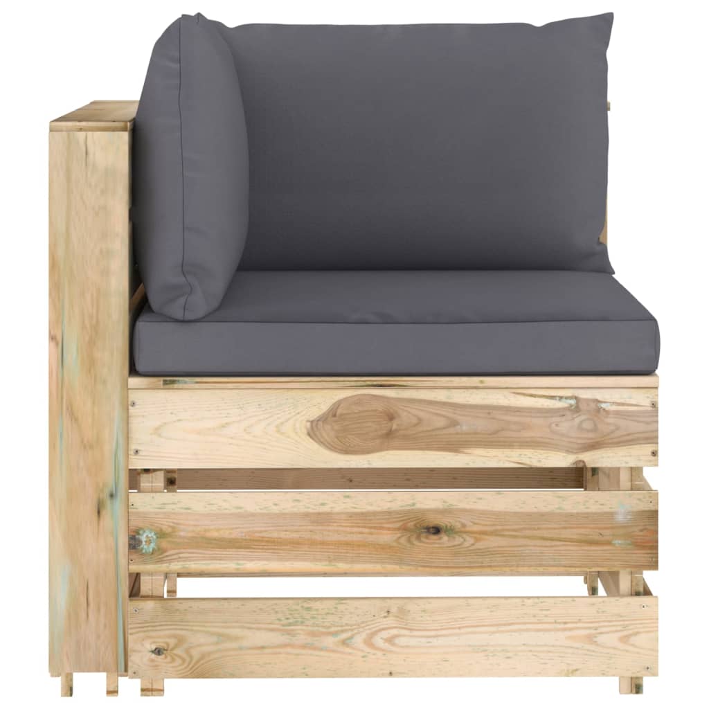 Set mobilier de grădină cu perne, 4 piese, lemn verde tratat