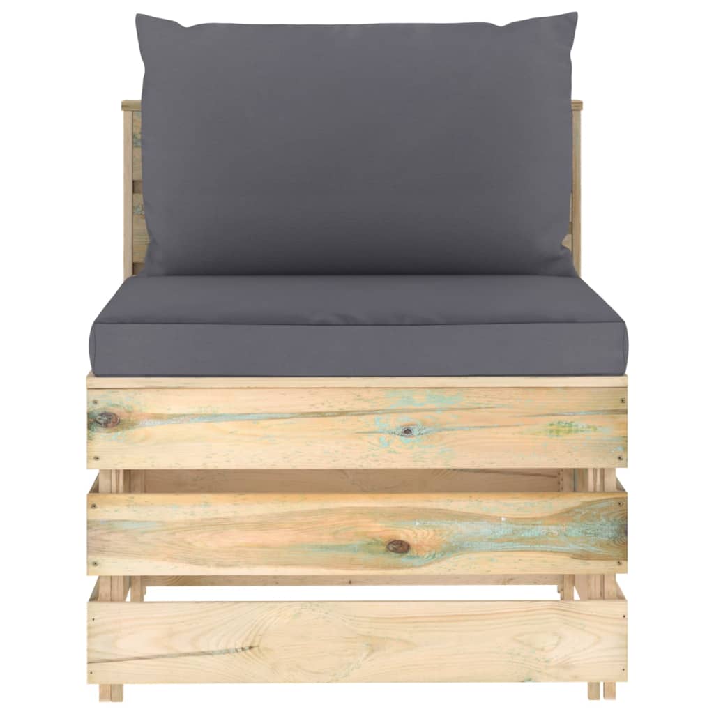 Set mobilier de grădină cu perne, 4 piese, lemn verde tratat