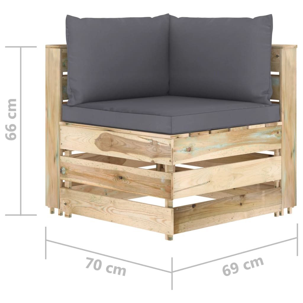 Set mobilier de grădină cu perne, 4 piese, lemn verde tratat