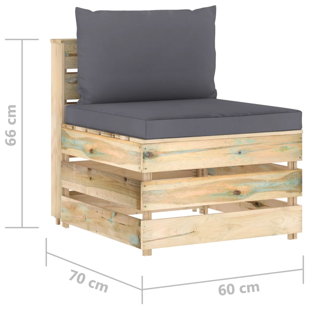 Set mobilier de grădină cu perne, 4 piese, lemn verde tratat