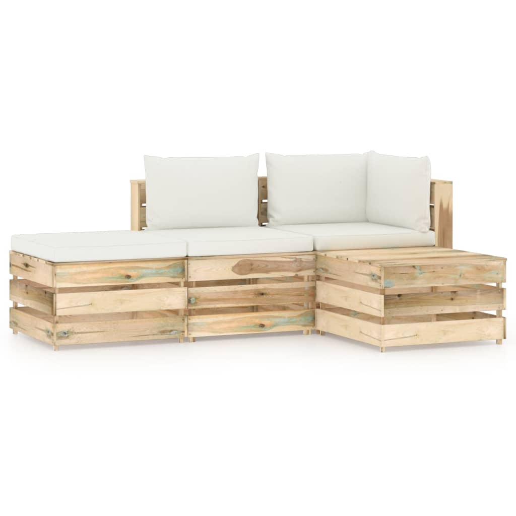 Poza vidaXL Set mobilier gradina cu perne, 4 piese, lemn verde tratat