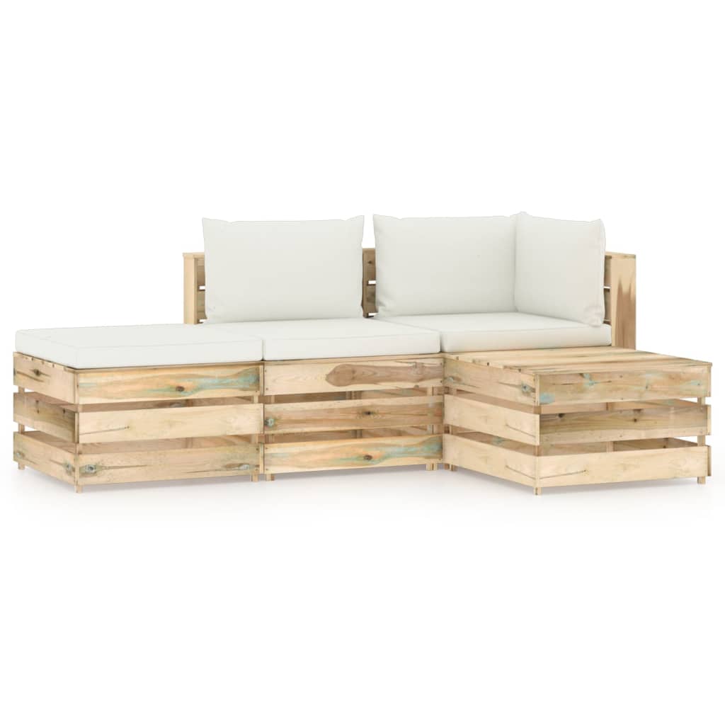 Salon de jardin 4 pcs avec coussins Bois imprégné de vert