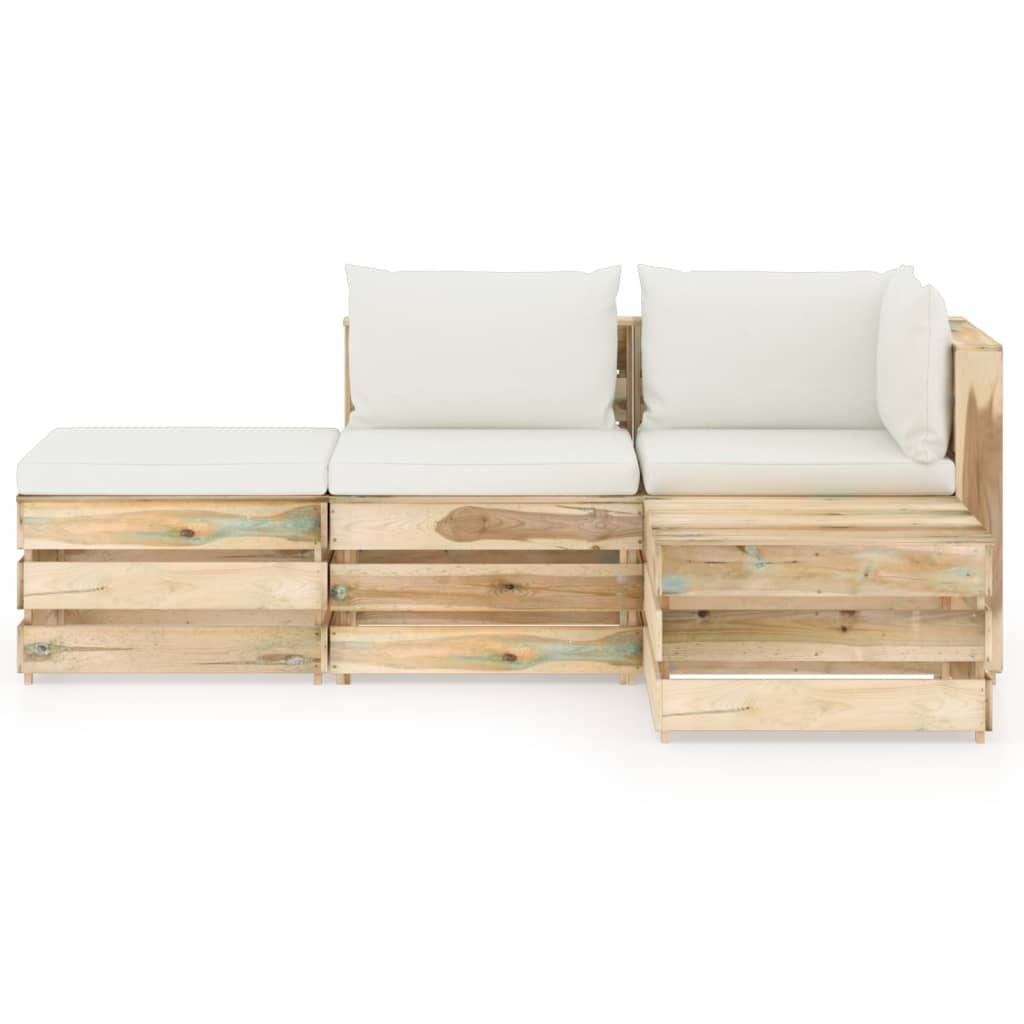 vidaXL 4-delige Loungeset met kussens groen ge&iuml;mpregneerd hout