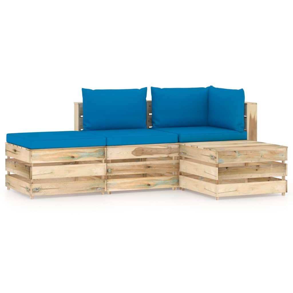Salon de jardin 4 pcs avec coussins Bois imprégné de vert