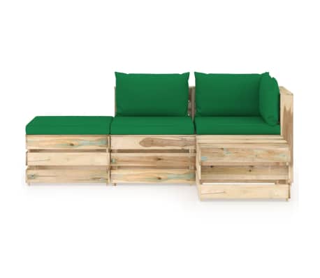 vidaXL Sodo komplektas su pagalvėlėmis, 4 dalių, impregnuota mediena