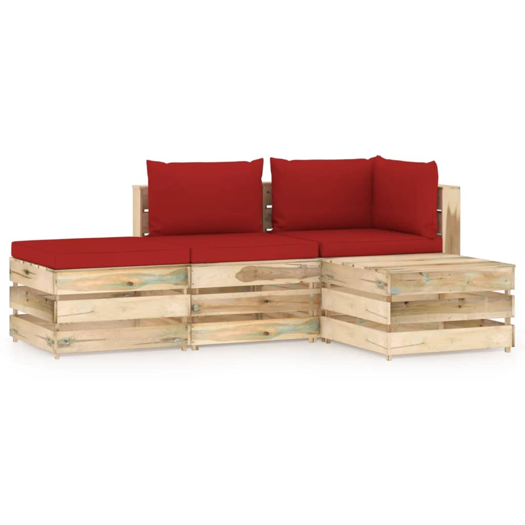 Salon de jardin 4 pcs avec coussins Bois imprégné de vert