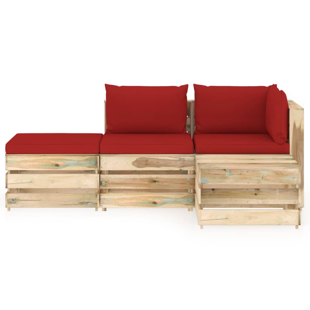 

vidaXL 4-delige Loungeset met kussens groen geïmpregneerd hout