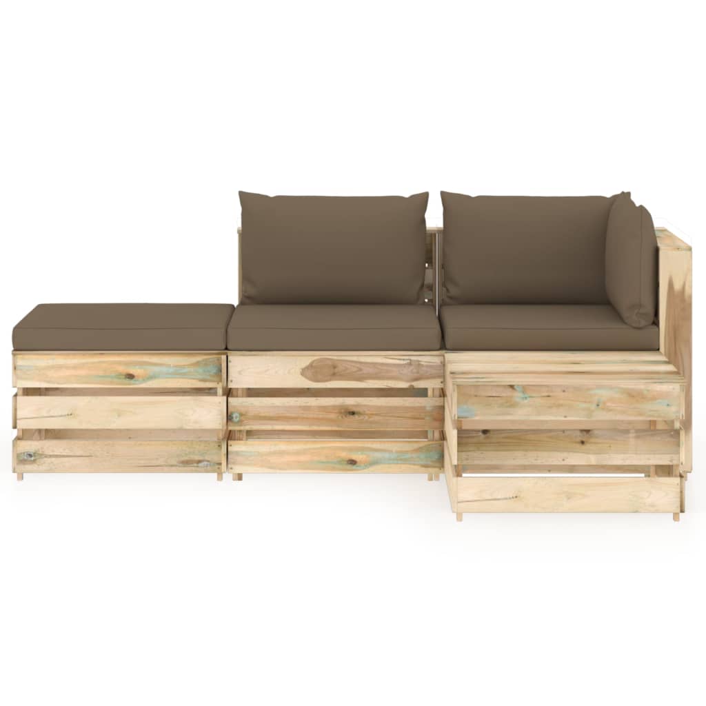 

vidaXL 4-delige Loungeset met kussens groen geïmpregneerd hout