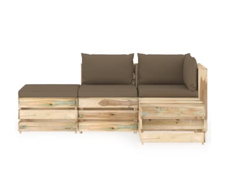 vidaXL Sodo komplektas su pagalvėlėmis, 4 dalių, impregnuota mediena