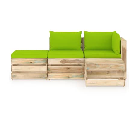 vidaXL Sodo komplektas su pagalvėlėmis, 4 dalių, impregnuota mediena