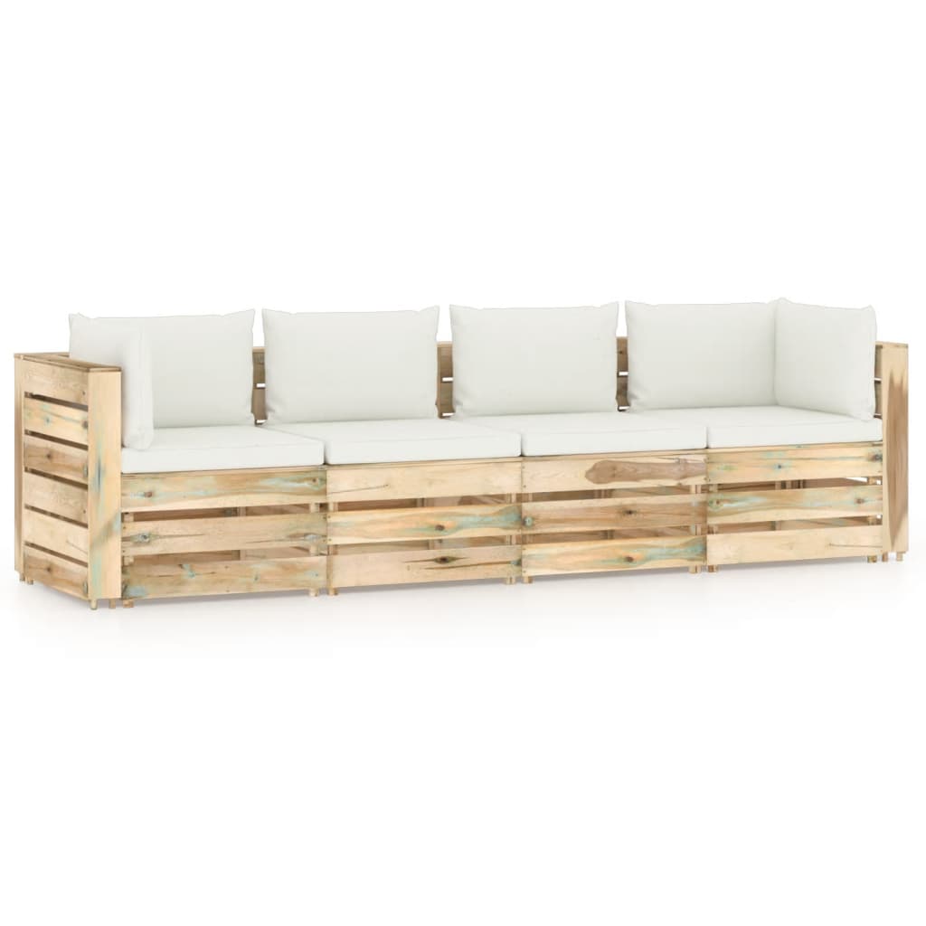 Canapé de jardin 4 places avec coussins Bois imprégné de vert