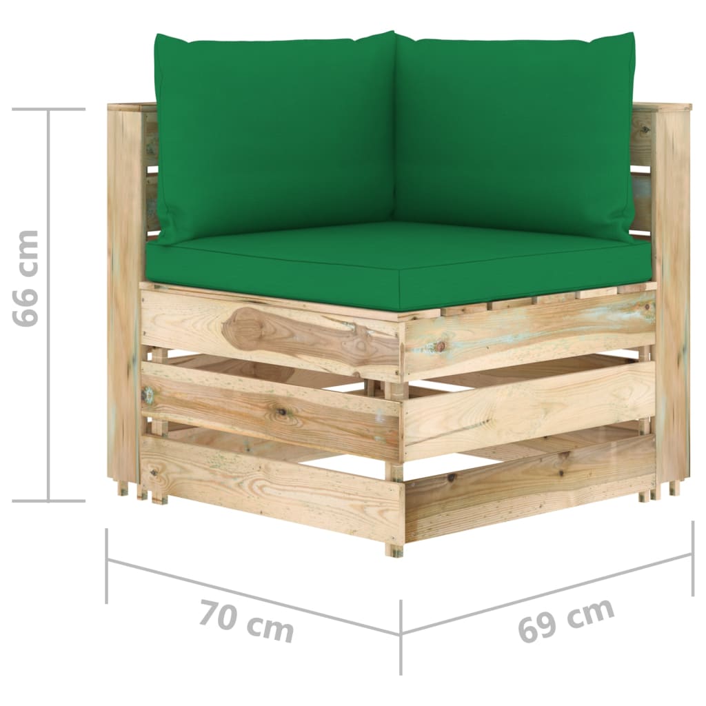 Tuinbank 4-zits met kussens groen geïmpregneerd hout