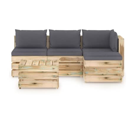 vidaXL Set Salotto da Giardino con Cuscini 5 pz Legno Impregnato Verde