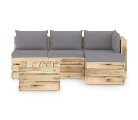 vidaXL 5-daļīgs dārza atpūtas mēbeļu komplekts ar matračiem, koks