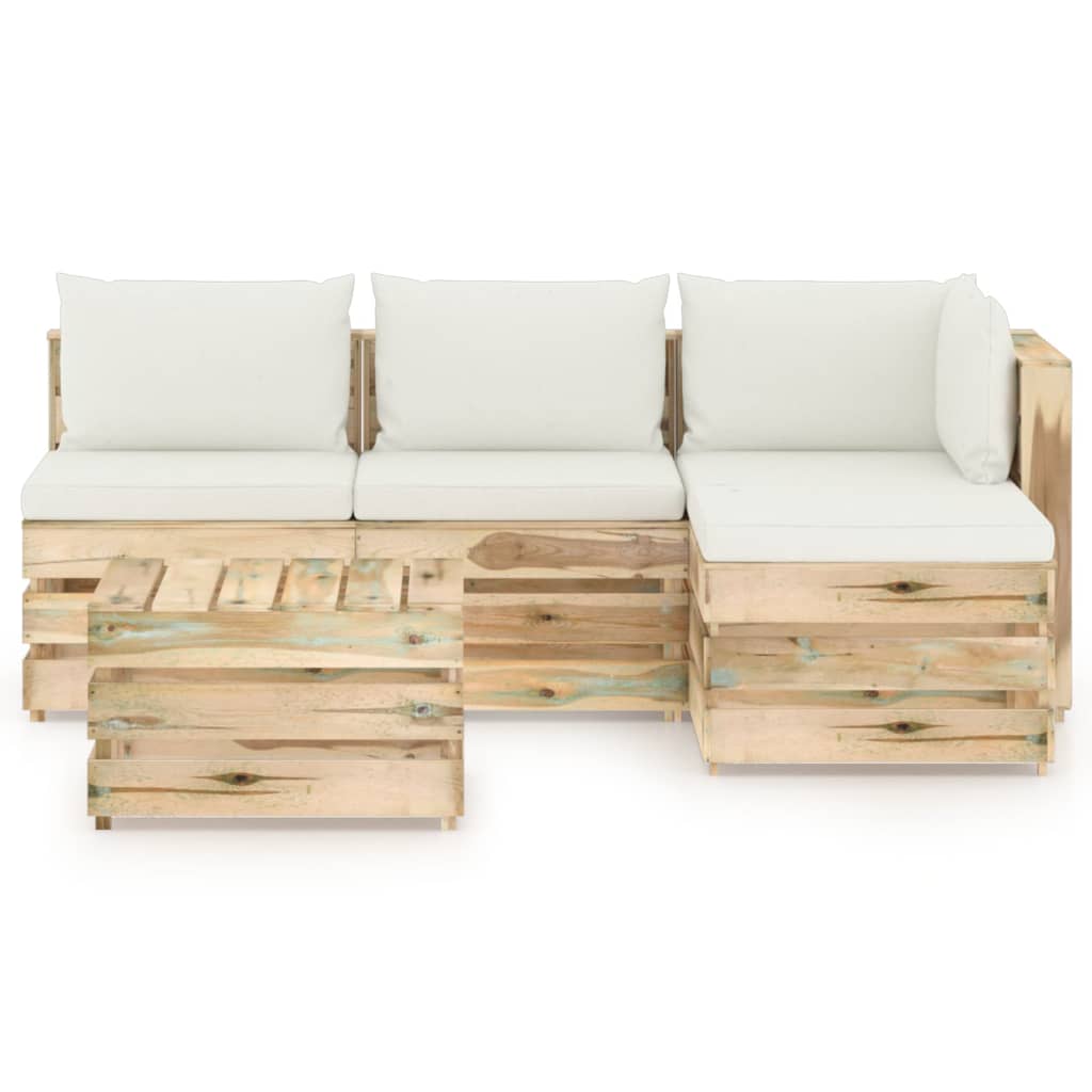 vidaXL 5-delige Loungeset met kussens groen ge&iuml;mpregneerd hout