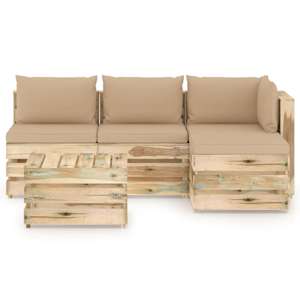 vidaXL Sodo komplektas su pagalvėlėmis, 5 dalių, impregnuota mediena