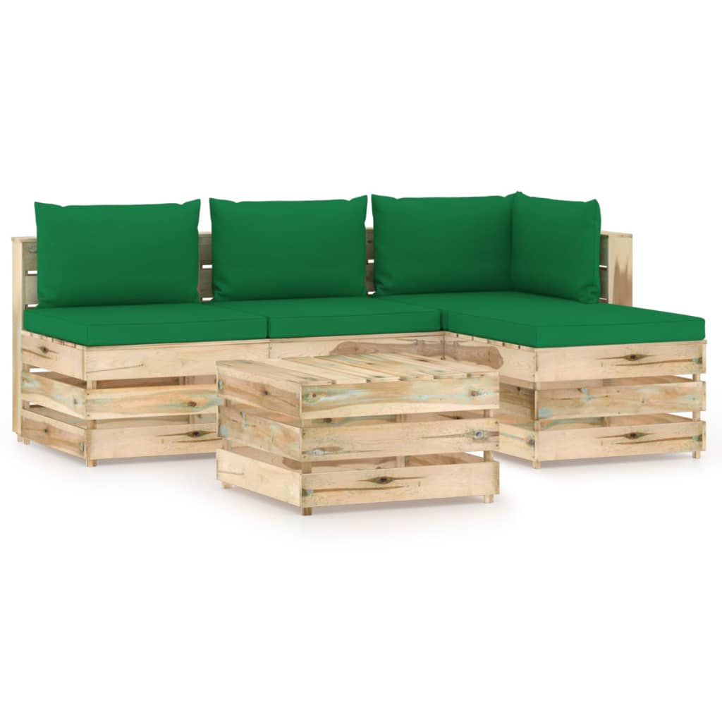 Salon de jardin 5 pcs avec coussins Bois imprégné de vert