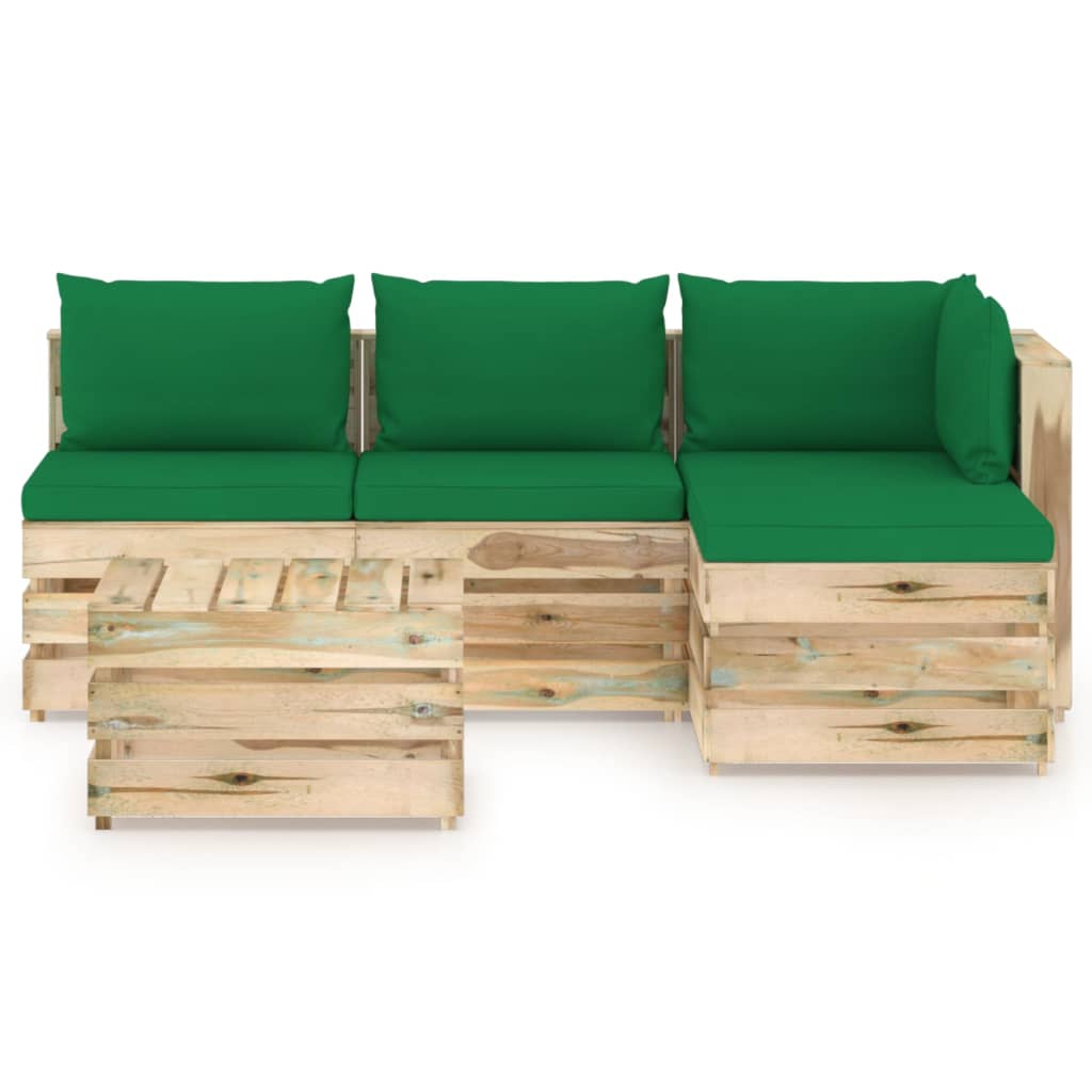 

vidaXL 5-delige Loungeset met kussens groen geïmpregneerd hout