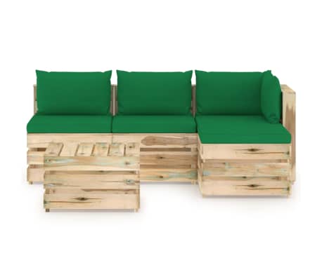 vidaXL 5-delige Loungeset met kussens groen geïmpregneerd hout