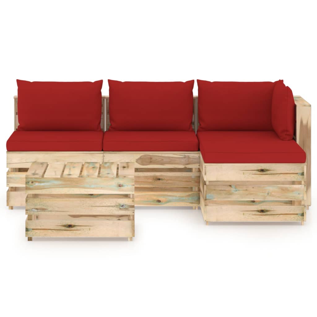 

vidaXL 5-delige Loungeset met kussens groen geïmpregneerd hout
