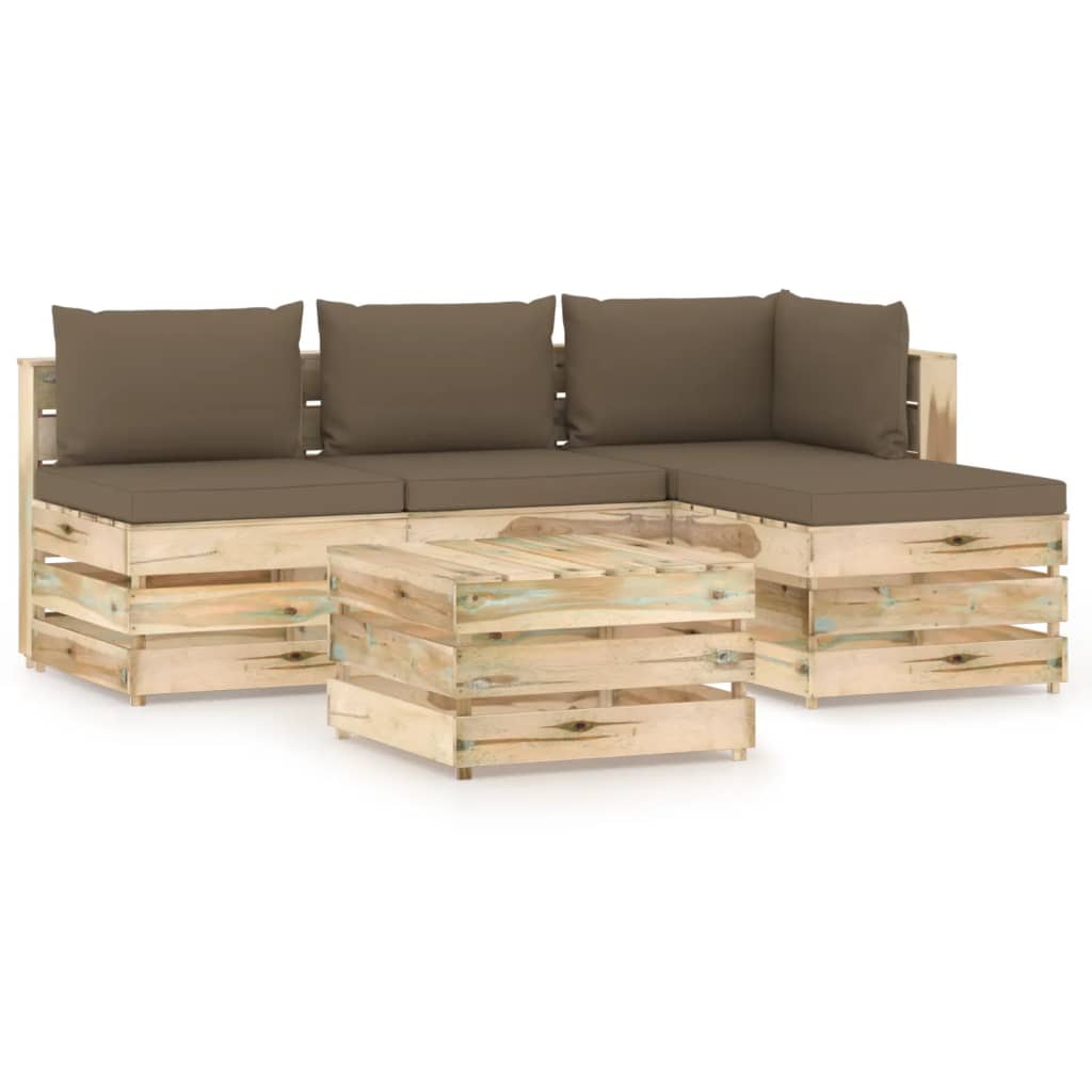 Poza vidaXL Set mobilier gradina cu perne, 5 piese, lemn verde tratat