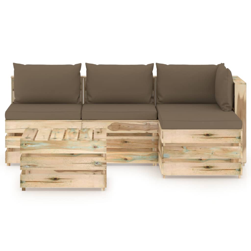 

vidaXL 5-delige Loungeset met kussens groen geïmpregneerd hout