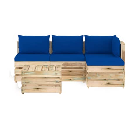 vidaXL Muebles de jardín 5 piezas con cojines madera impregnada verde