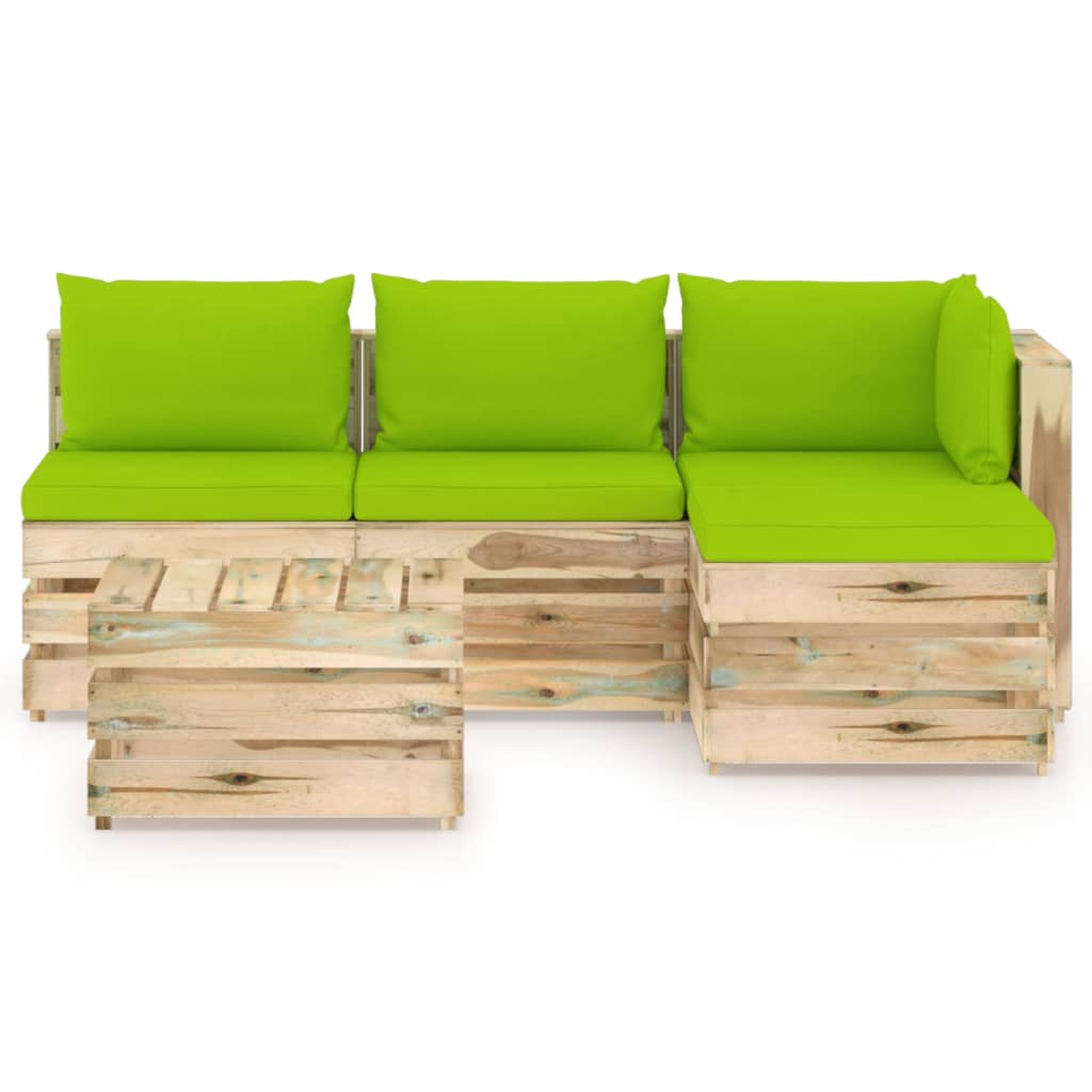 

vidaXL 5-delige Loungeset met kussens groen geïmpregneerd hout