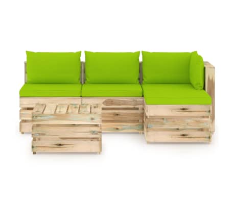 vidaXL Salon de jardin 5 pcs avec coussins Bois imprégné de vert