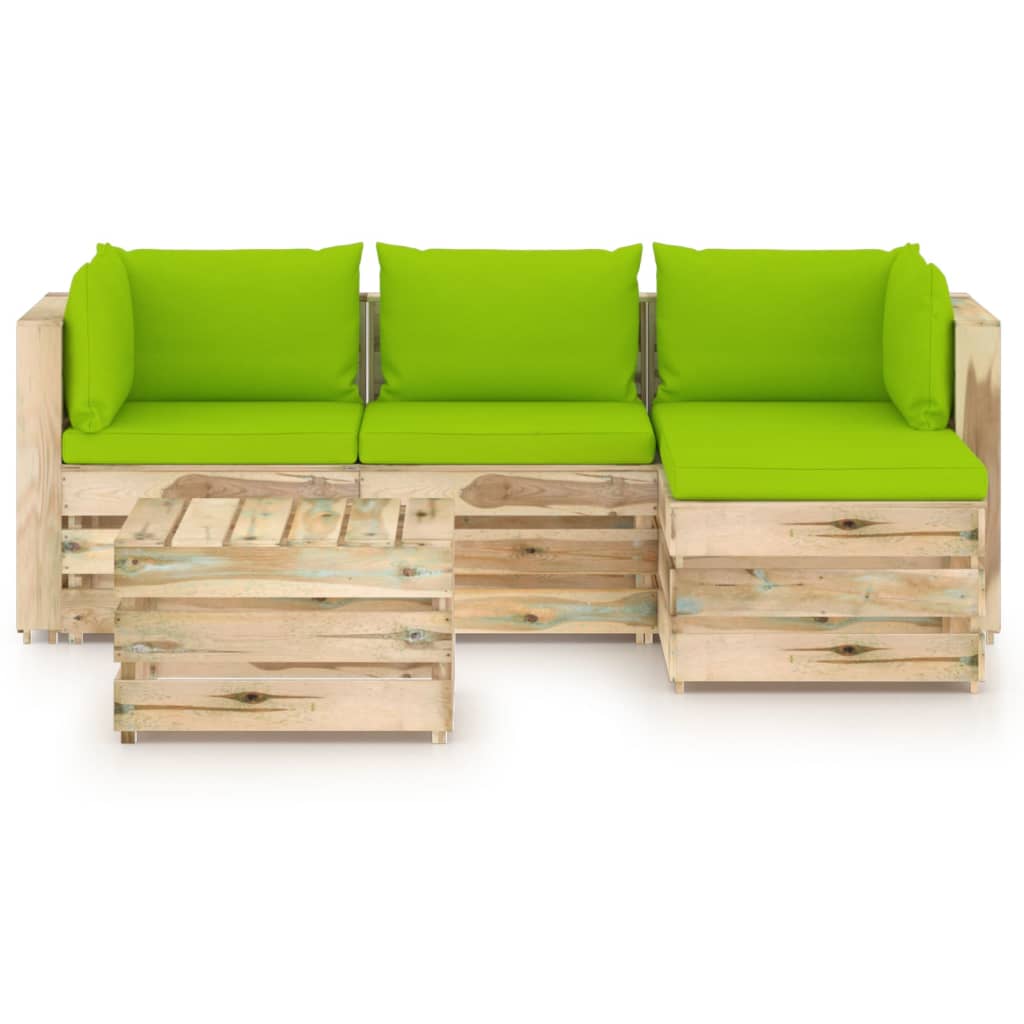 

vidaXL 5-delige Loungeset met kussens groen geïmpregneerd hout