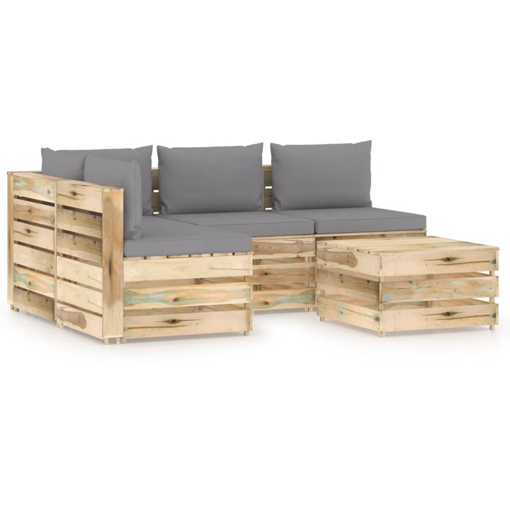 Salon de jardin 5 pcs avec coussins Bois imprégné de vert
