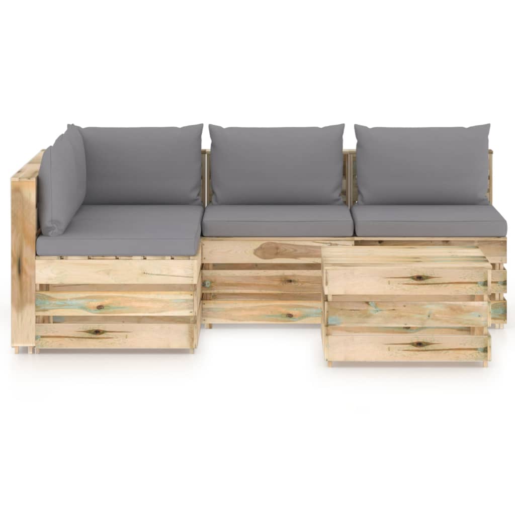 

vidaXL 5-delige Loungeset met kussens groen geïmpregneerd hout