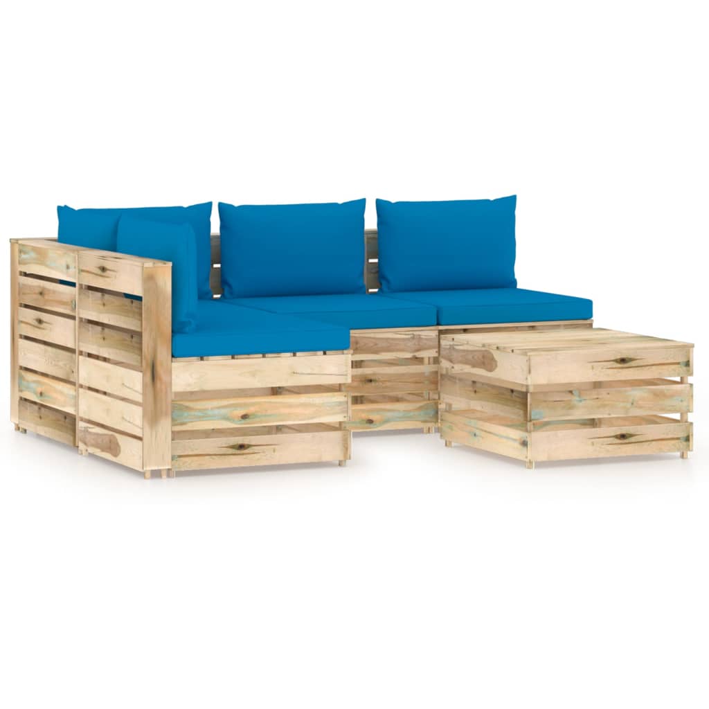 Salon de jardin 5 pcs avec coussins Bois imprégné de vert