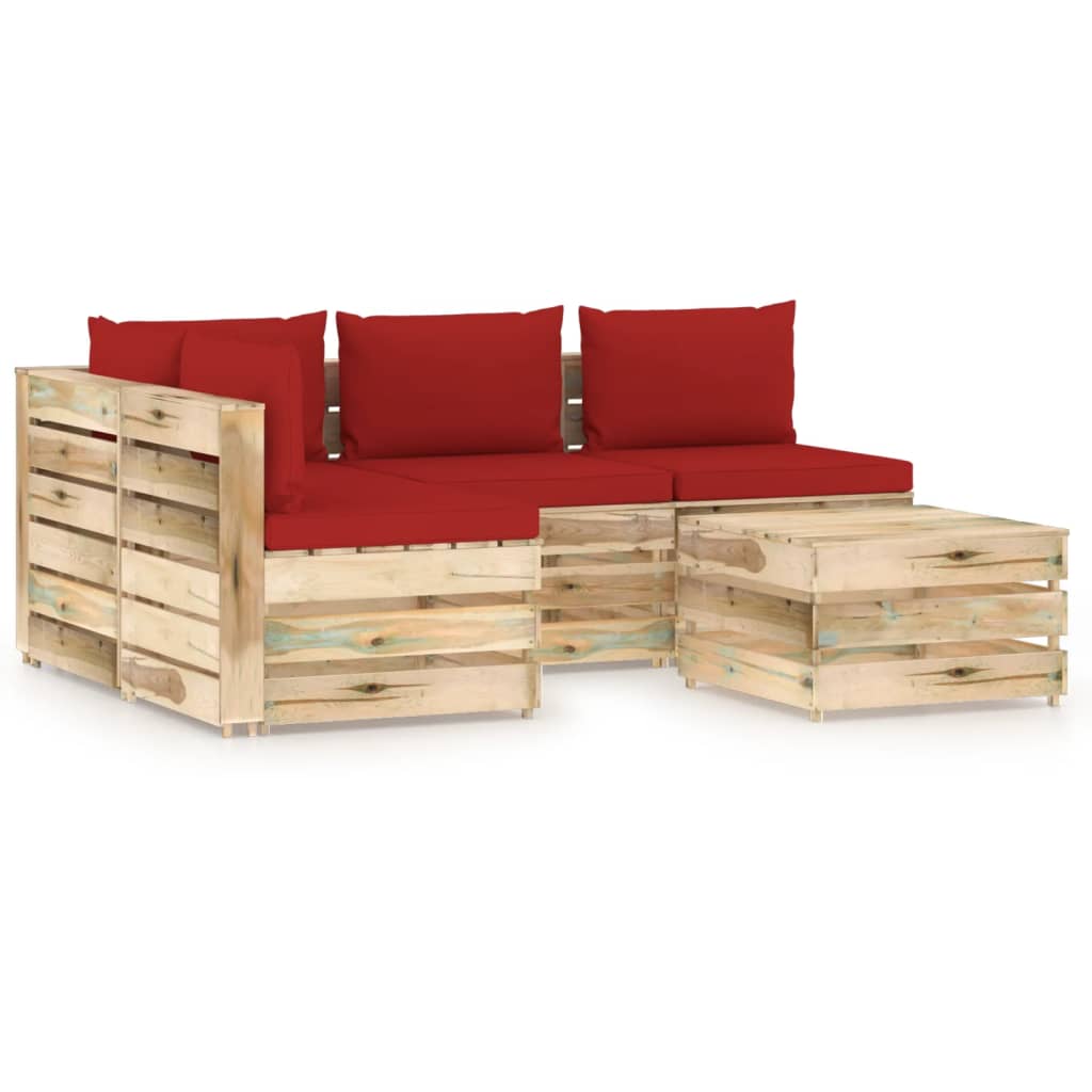 Salon de jardin 5 pcs avec coussins Bois imprégné de vert