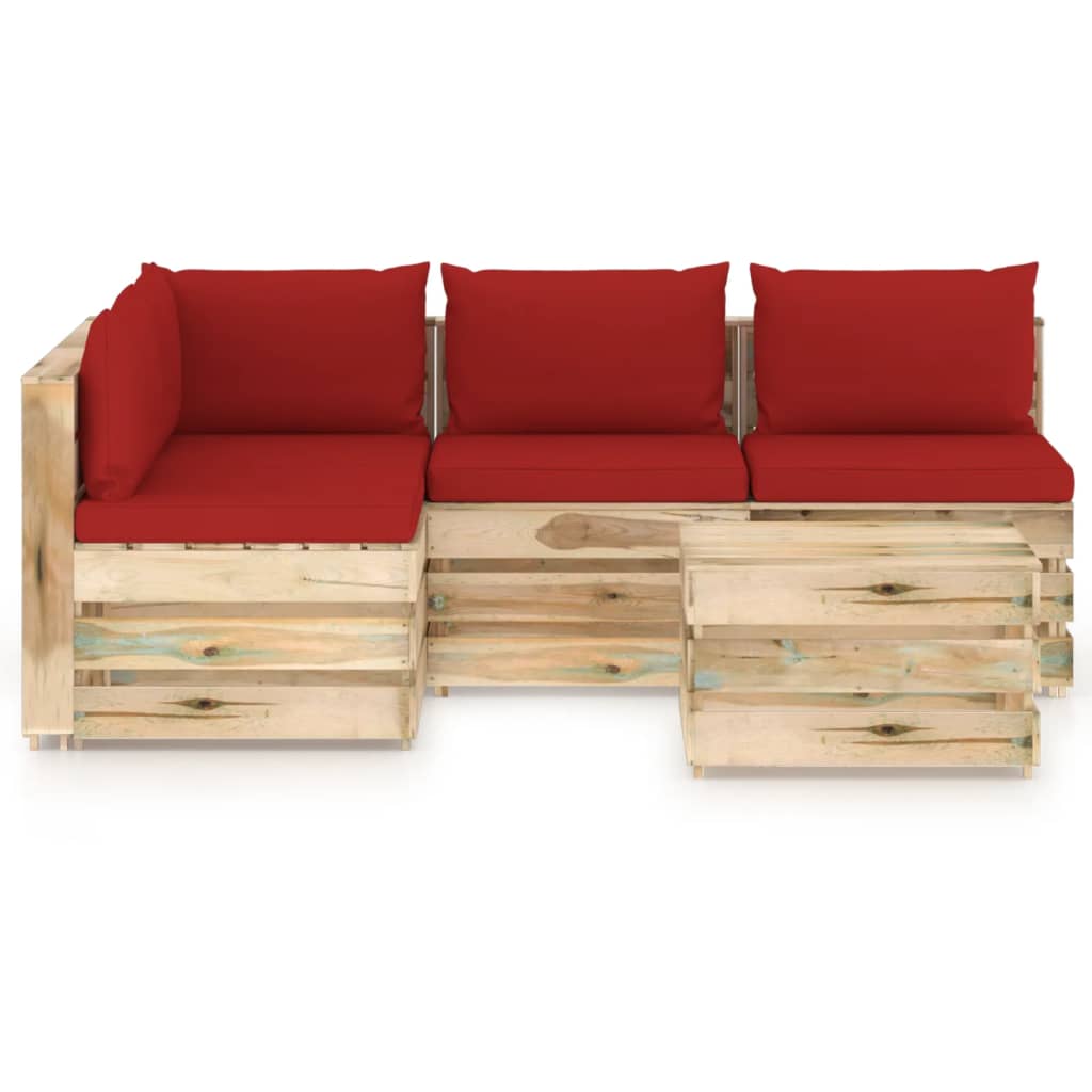 

vidaXL 5-delige Loungeset met kussens groen geïmpregneerd hout