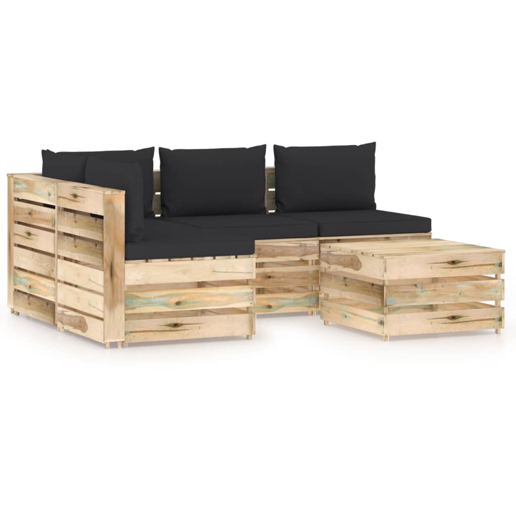 Salon de jardin 5 pcs avec coussins Bois imprégné de vert