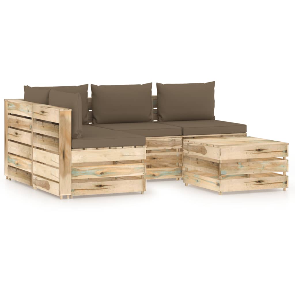Salon de jardin 5 pcs avec coussins Bois imprégné de vert
