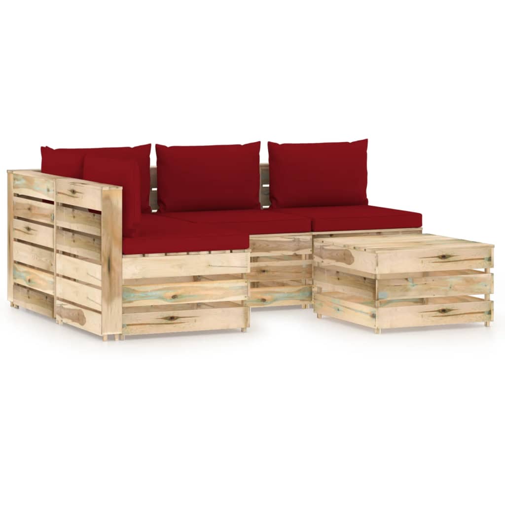 5-tlg. Garten-Lounge-Set mit Kissen Grün Imprägniertes Holz