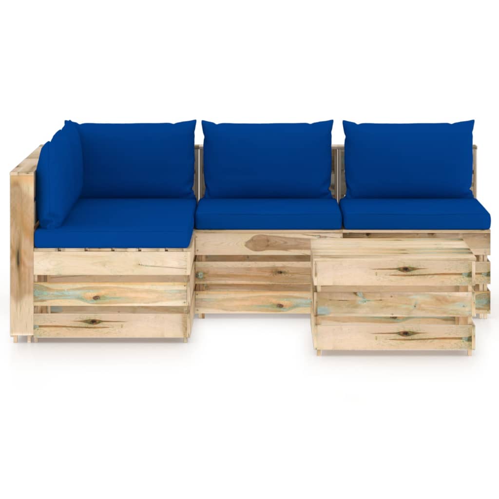 vidaXL 5-tlg. Garten-Lounge-Set mit Kissen Grün Imprägniertes Holz